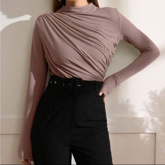 Elegant Classy Work Office Long Sleeve Ruched Top Blouse - Picture 8 of 8